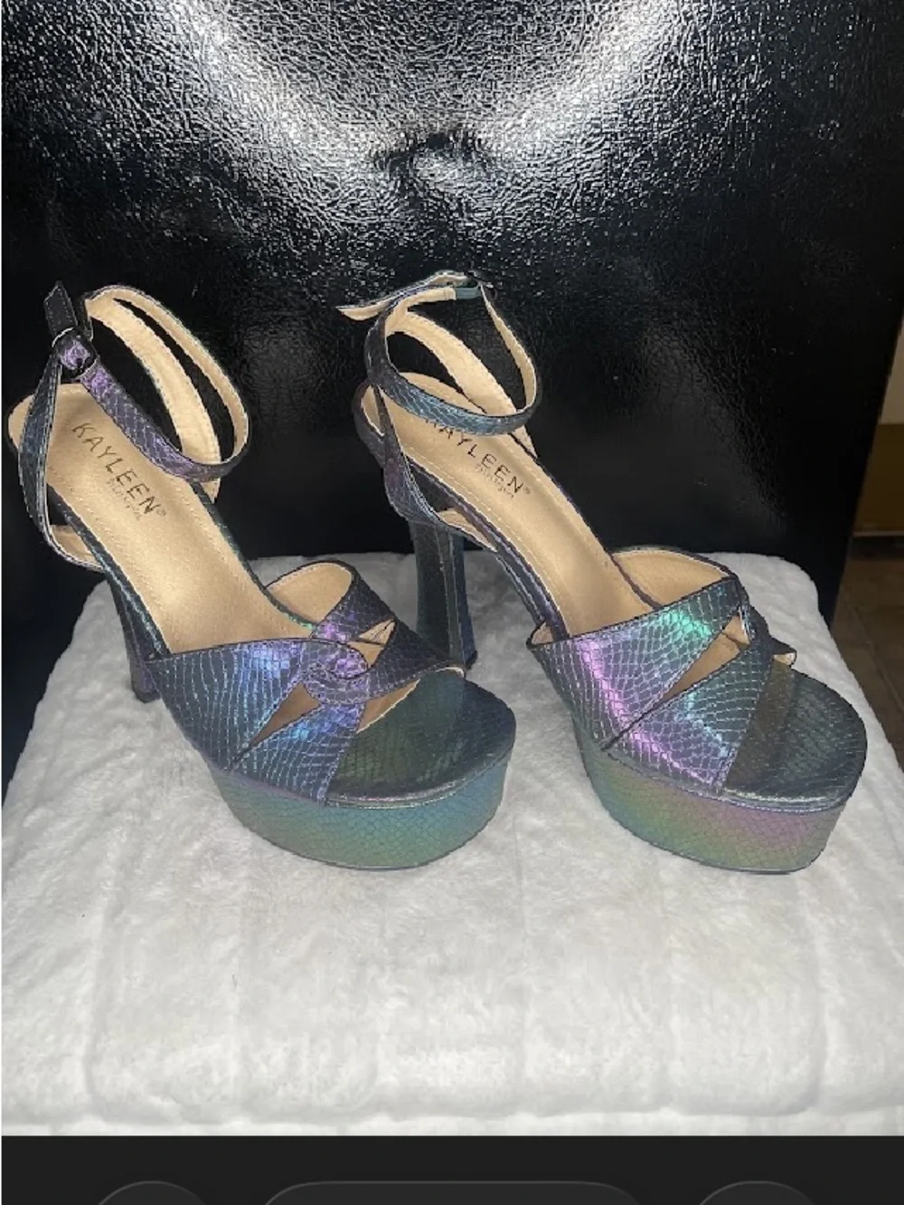 KAYLEEN By Los Angeles Iridescent Platform Sandals - Purple/Green